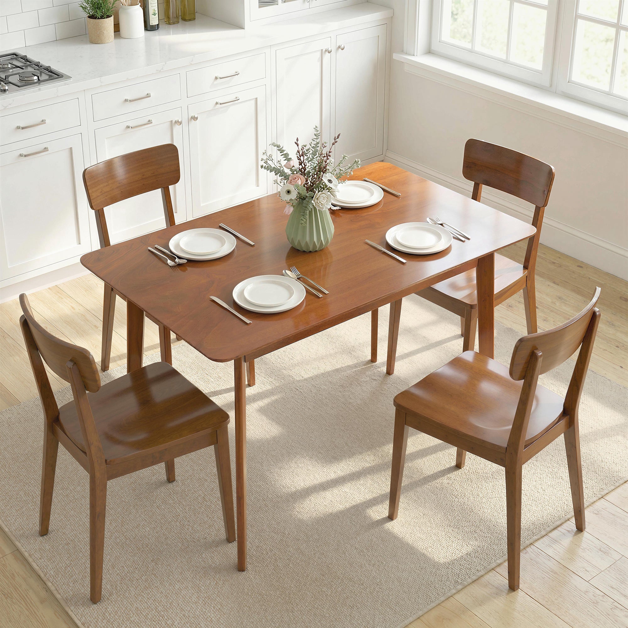 47.2" Rectangle Dining Table for 4, Mid-Century Modern Kitchen Table with Rubber Wood Legs for Dining Room, Walnut