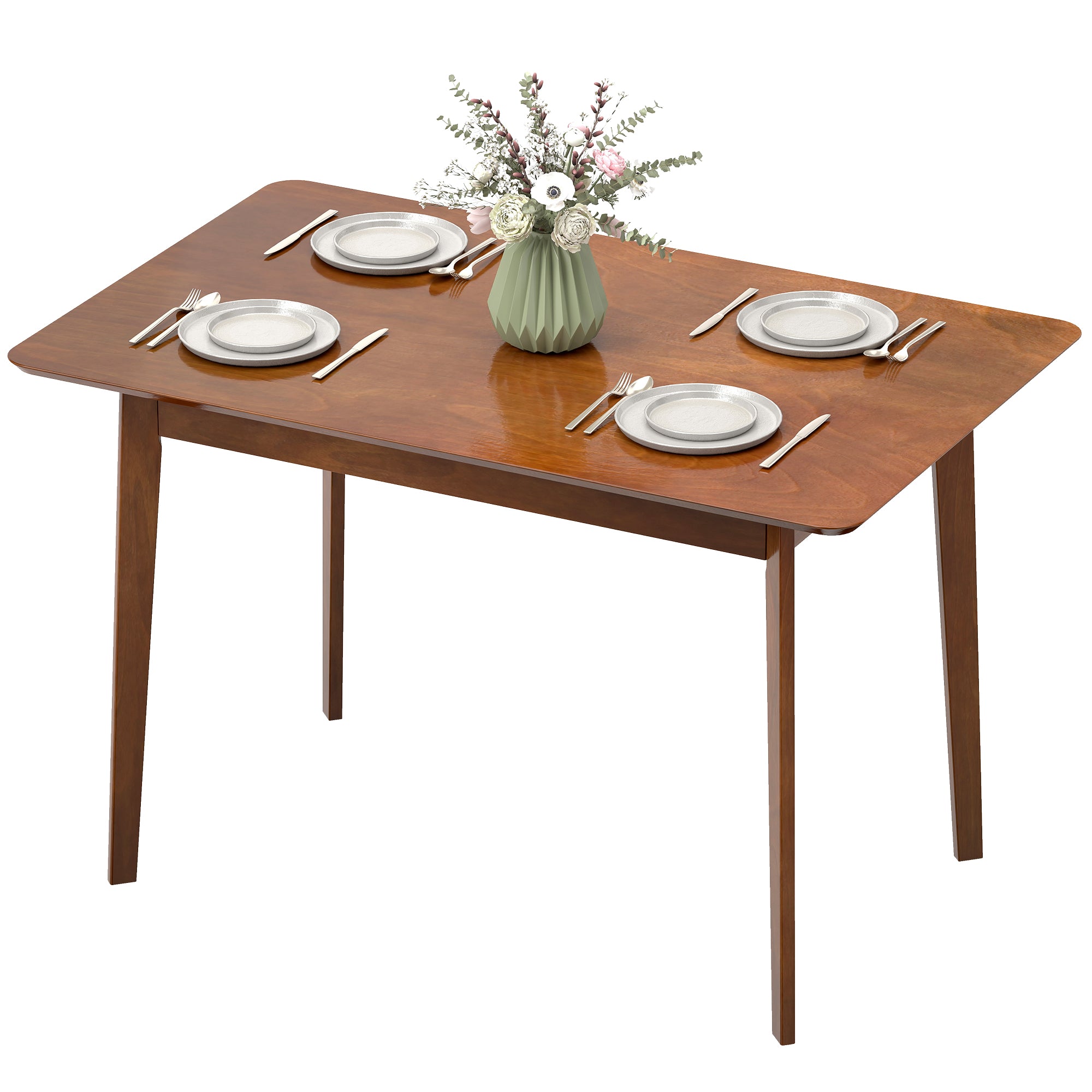 47.2" Rectangle Dining Table for 4, Mid-Century Modern Kitchen Table with Rubber Wood Legs for Dining Room, Walnut
