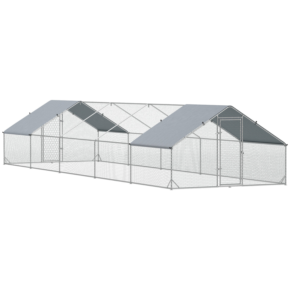 Large Chicken Coop with Waterproof and Anti-UV Cover, Spire Shaped for Outdoor and Yard Farm Use, 9.8' x 32.8' x 6.4'