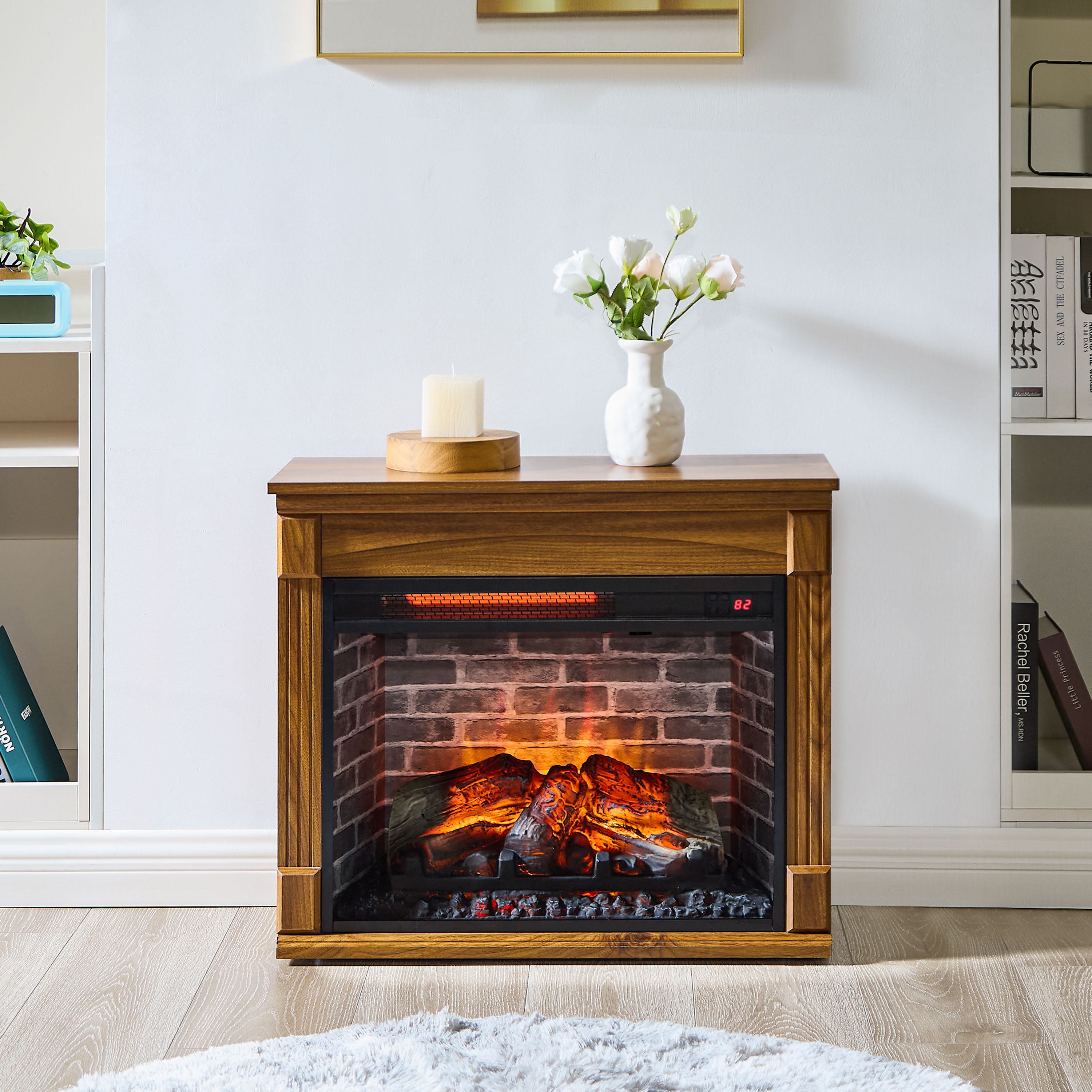 28" Remote Control TV Media Entertainment Center with Electric Fireplace, Realistic Flame Effect, Easy Mobility, 28" L x 11" W x 24" H, Dark Oak