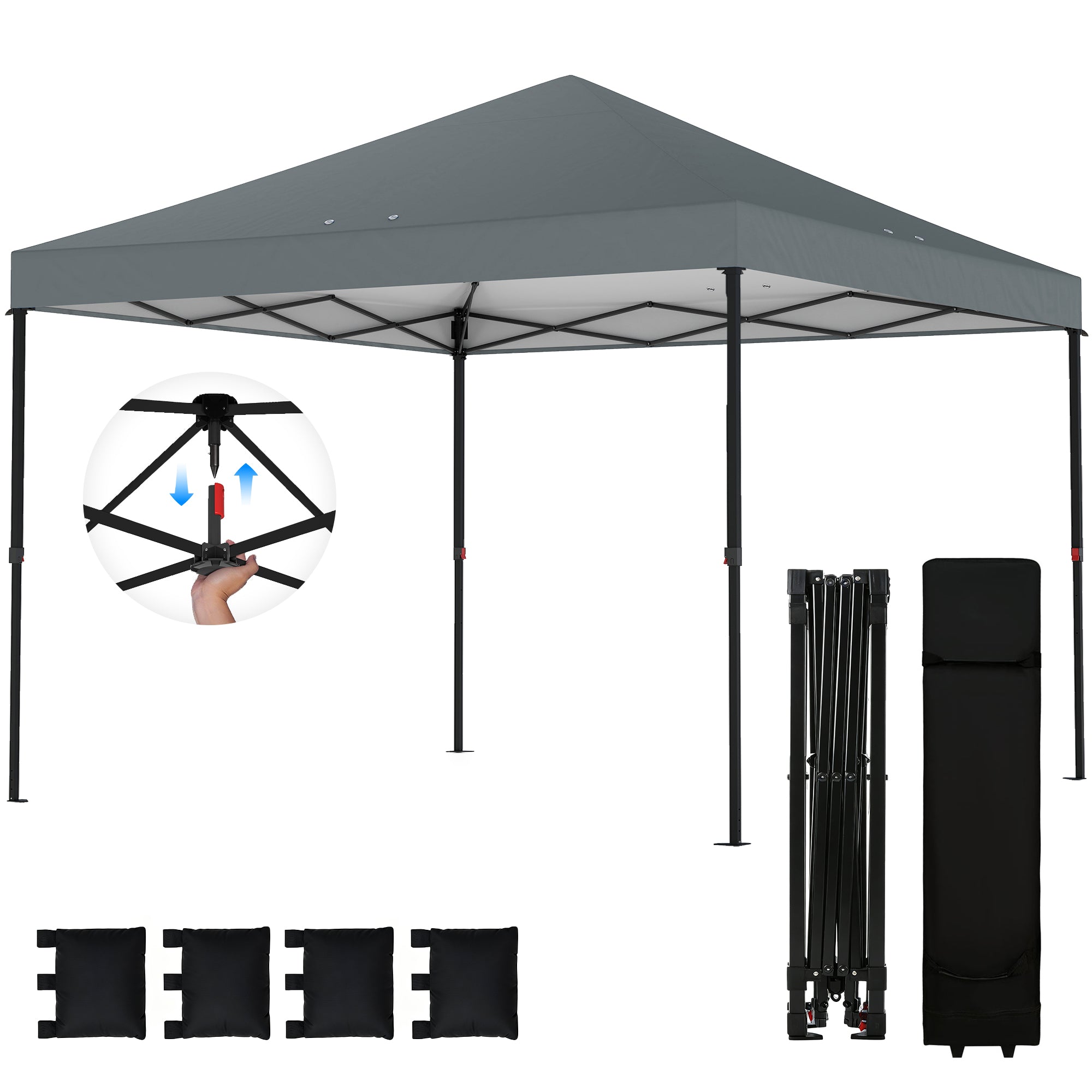 10 x 10 ft Pop Up Canopy Tent with One Push Setup, Outdoor Portable Instant Canopy Shelter w/ Roller Bag, Dark Gray