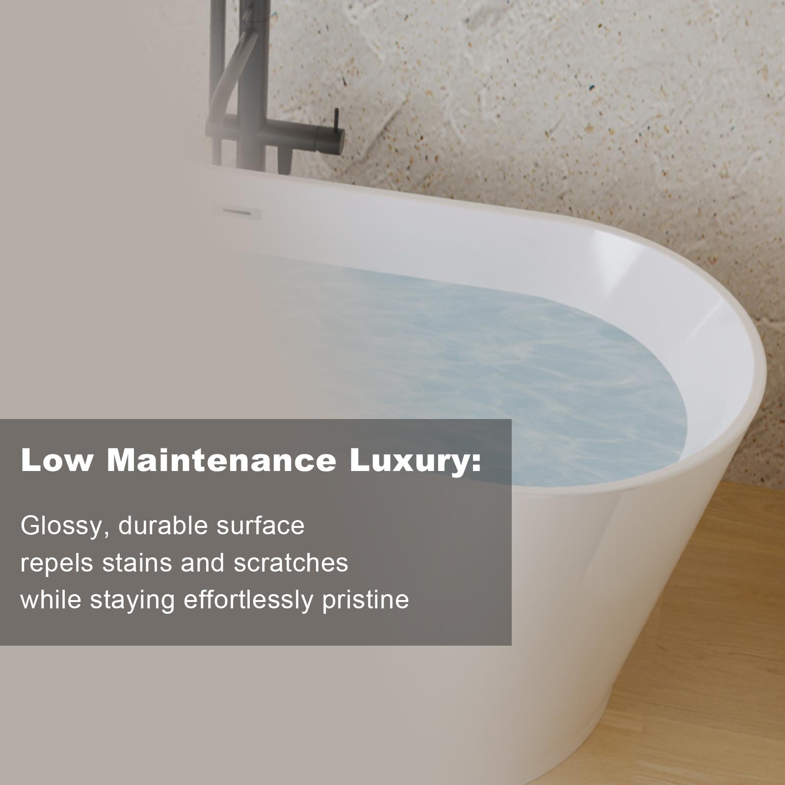 59" Acrylic Freestanding Soaking Bathtub with Double-Wall Insulation, Ergonomic Deep Tub for Heat Retention, 59" L x 29.5" W x 23" H, Gloss White
