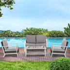 Aluminum Patio Furniture Set, 5 Piece Modern Outdoor Conversation Set with Loveseat Sofa, Chairs, Cushions, Coffee Table & Side Table, Gray