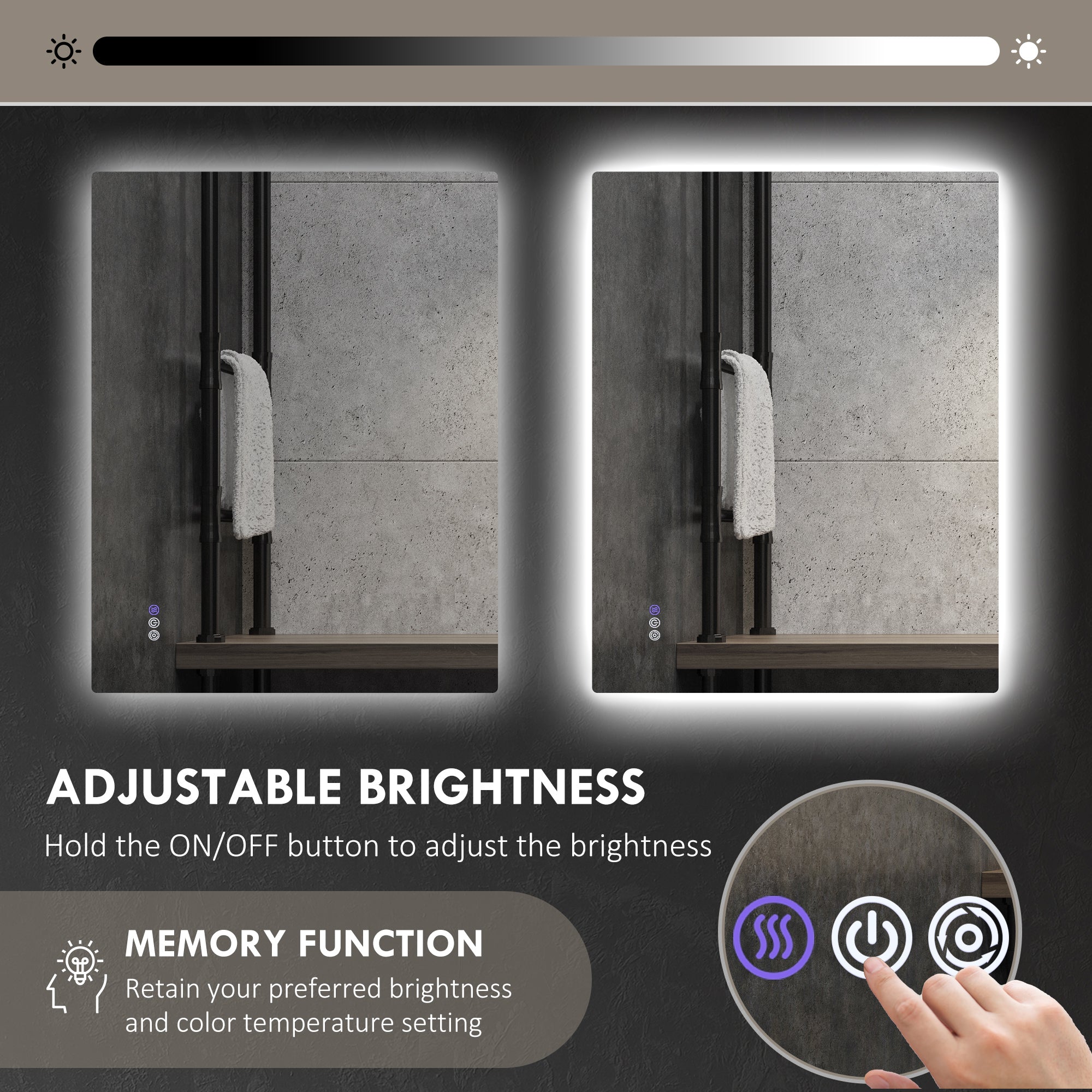 Dimmable Bathroom Mirror with Lights, 37" x 35" Backlit LED Mirror w/ Anti-Fog, Memory & Infinite Color Temperature