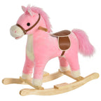 Rocking Horse Plush Animal on Wooden Rockers, Baby Rocking Chair with Sounds, Moving Mouth, Wagging Tail, Pink