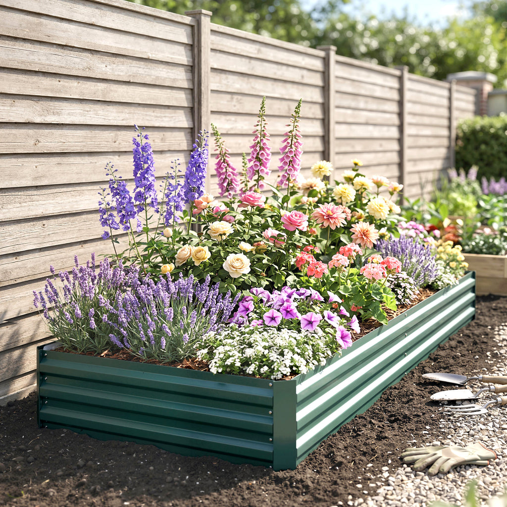 95" x 36" x 12" Galvanized Raised Garden Bed, Easy DIY and Cleaning for Growing Flowers, Herbs, Succulents, Green