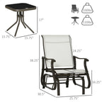 3-Piece Outdoor Gliders Set Bistro Set with Steel Frame, Tempered Glass Top Table for Patio, Garden, Backyard, Lawn, Cream White