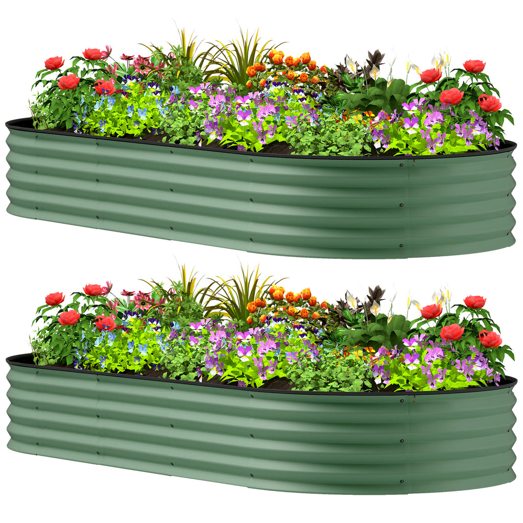 7' x 3' x 1' Raised Garden Bed Set, 2PCS Raised Beds for Gardening with Metal Plant Stakes, Green