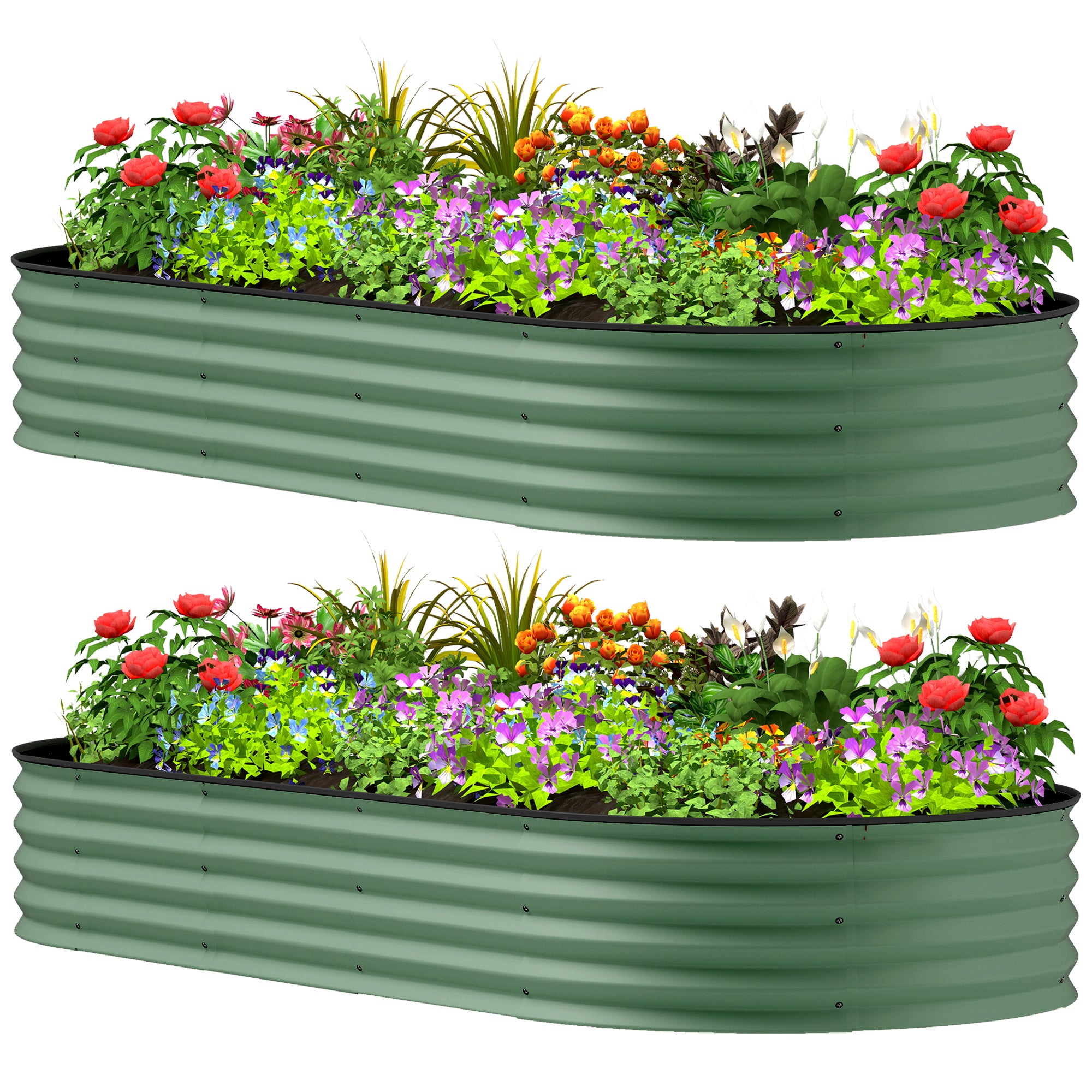 7' x 3' x 1' Raised Garden Bed Set, 2PCS Raised Beds for Gardening with Metal Plant Stakes, Green