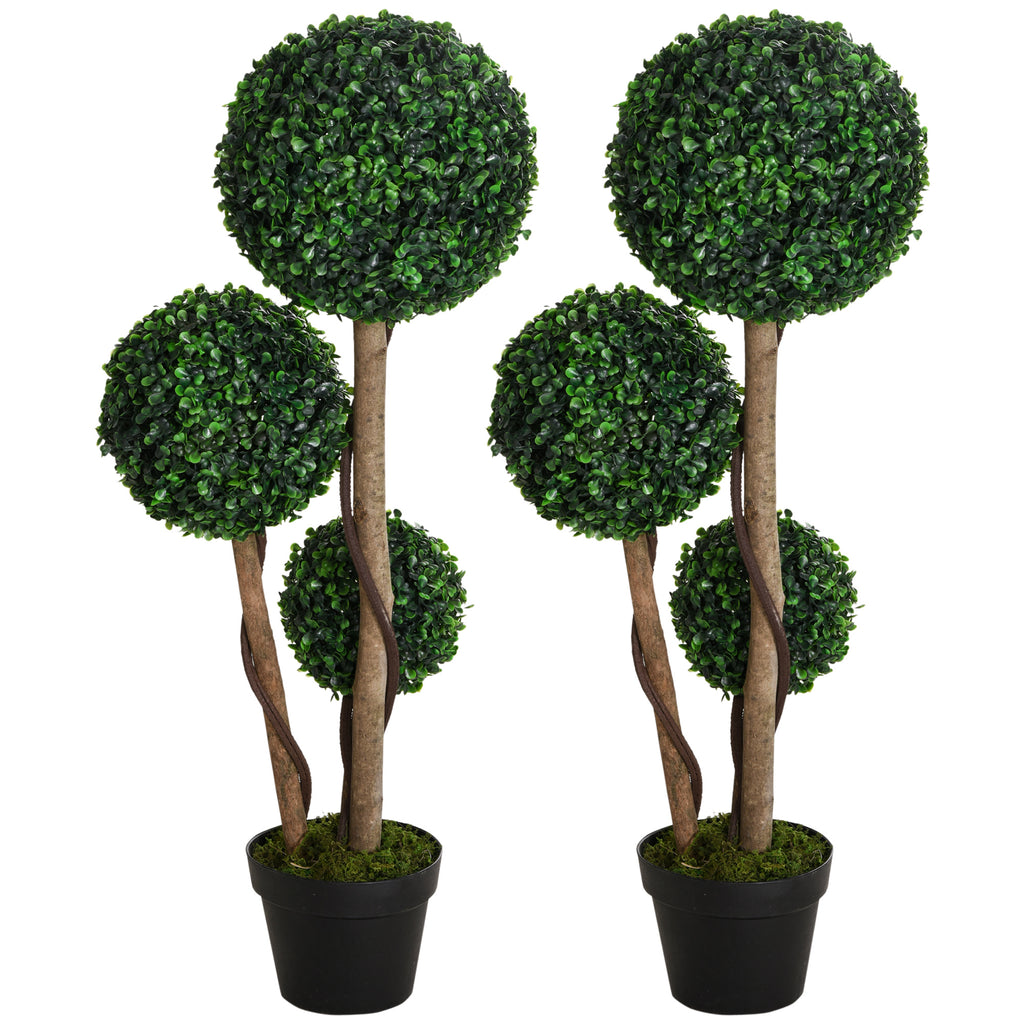 35.5" Artificial Plant for Home Decor Indoor & Outdoor Fake Plants Artificial Tree in Pot, Ball Boxwood Topiary Tree for Home Office, Living Room Decor, Set of 2, Green
