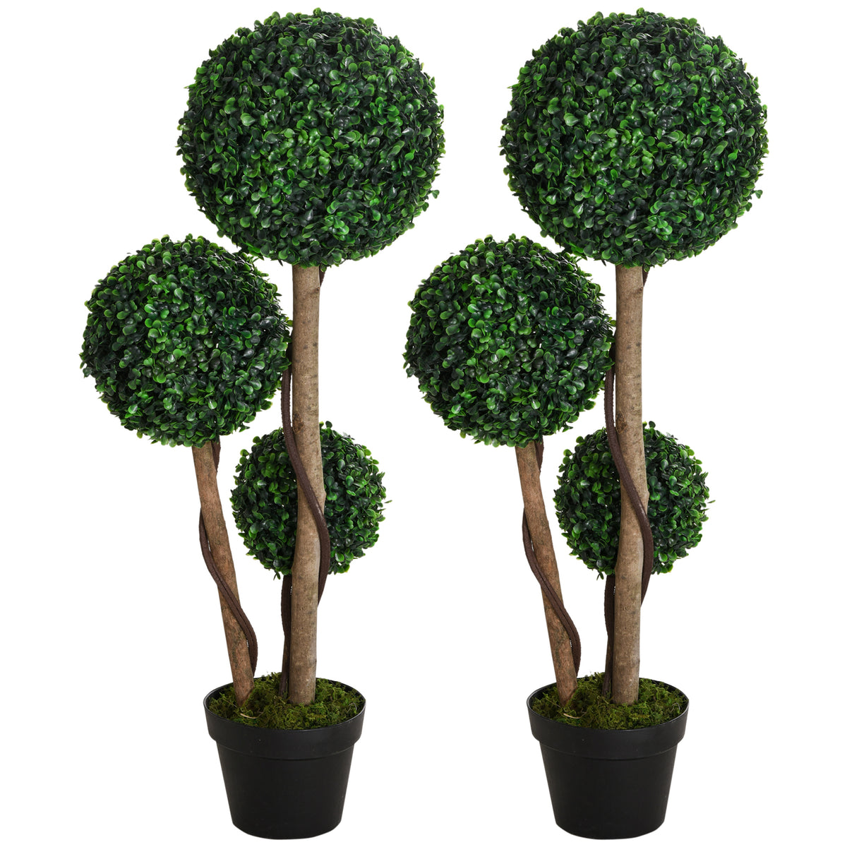 35.5" Artificial Plant for Home Decor Indoor & Outdoor Fake Plants Artificial Tree in Pot, Ball Boxwood Topiary Tree for Home Office, Living Room Decor, Set of 2, Green