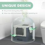 Cat Litter Box with Lid, Scoop, Front Entry, and Top Exit for Large Cats, White