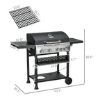 4 Burner Propane Gas Grill with Side Burner, 40,000 BTU Outdoor Barbeque with Shelves, Thermometer, Bottle Opener, Black