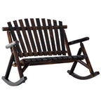 Wooden Porch Rocking Chair, Wood Double Adirondack, Rocker for Indoor or Outdoor with High Rise Slatted Back, Carbonized