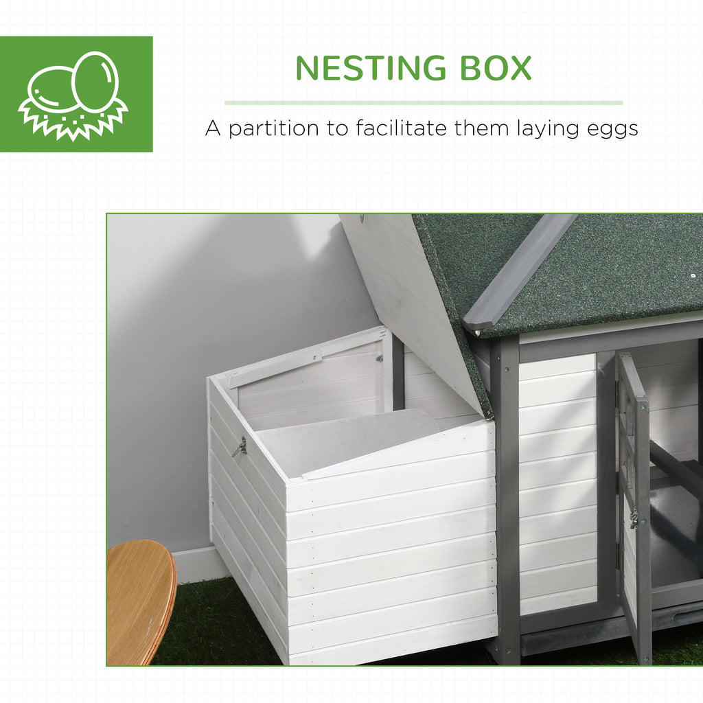 77" Wooden Chicken Coop with Nesting Box, Cute Outdoor Hen House with Removable Tray, Ramp Run, for Garden Backyard, Gray