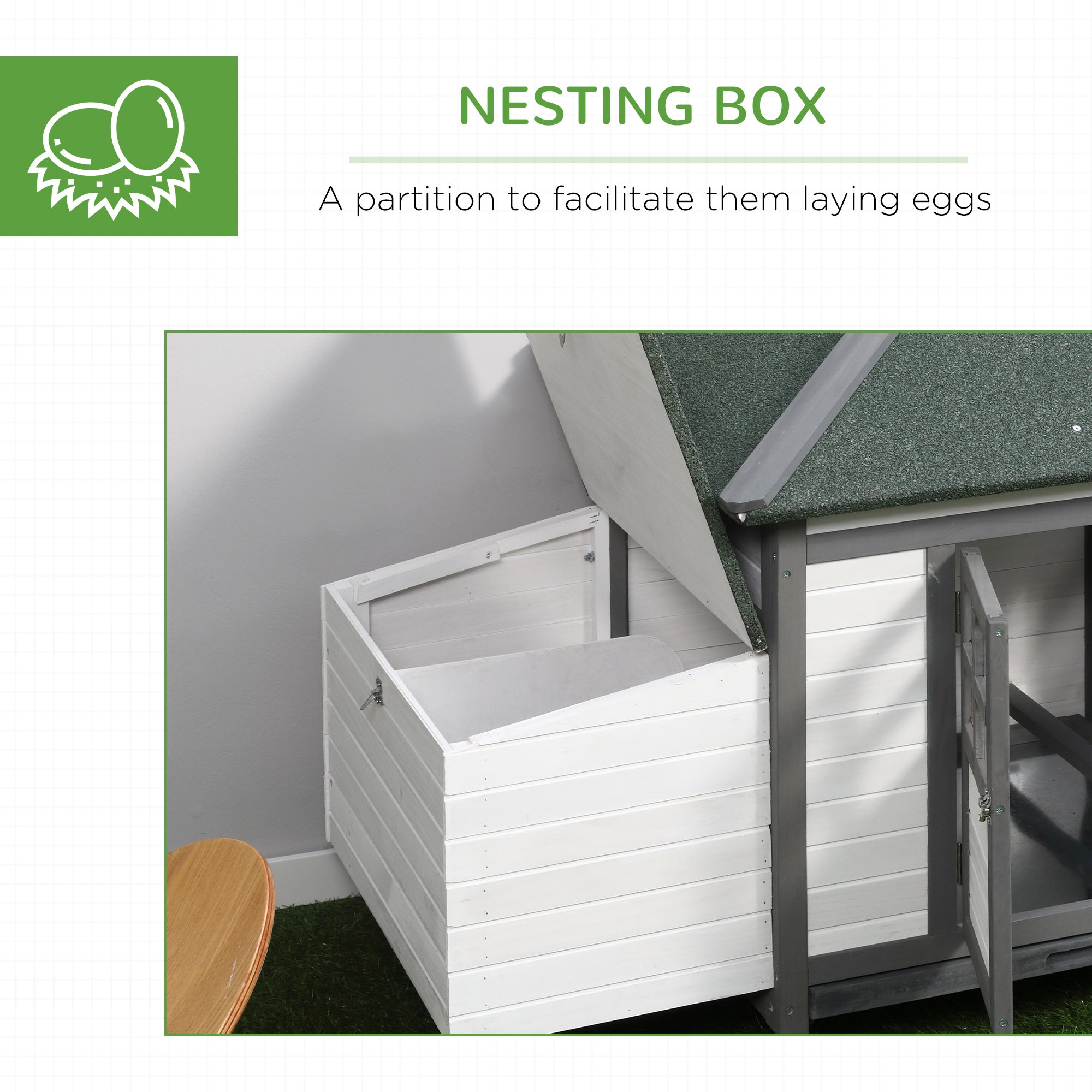 77" Wooden Chicken Coop with Nesting Box, Cute Outdoor Hen House with Removable Tray, Ramp Run, for Garden Backyard, Gray