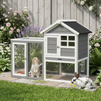 Indoor Rabbit Enclosure, 48" Weatherproof Wooden Rabbit Hutch, with Slanted Asphalt Roof & Fun Outdoor Run for Bunnies & Ferrets - Gray
