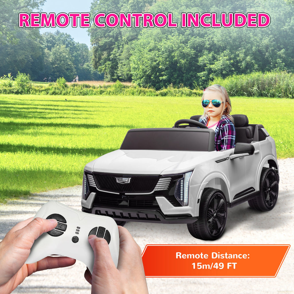 2-Seater 12V 10AH Ride on Truck, Escalade Licensed Electric Car for Kids w/ Spring Suspension Wheels, White