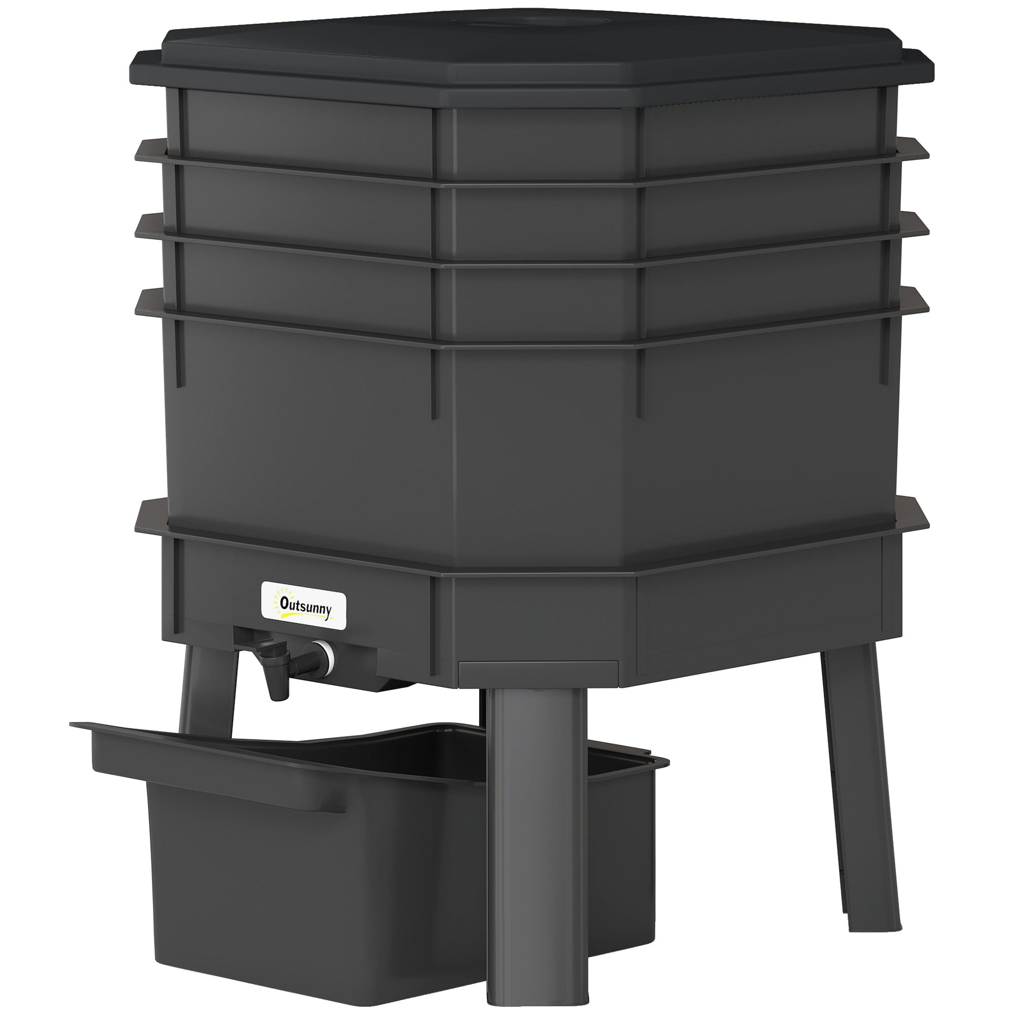 4-Tray Worm Composter Bin, 7.4 Gal Outdoor & Indoor Worm Composter for Recycling Food Waste, Black