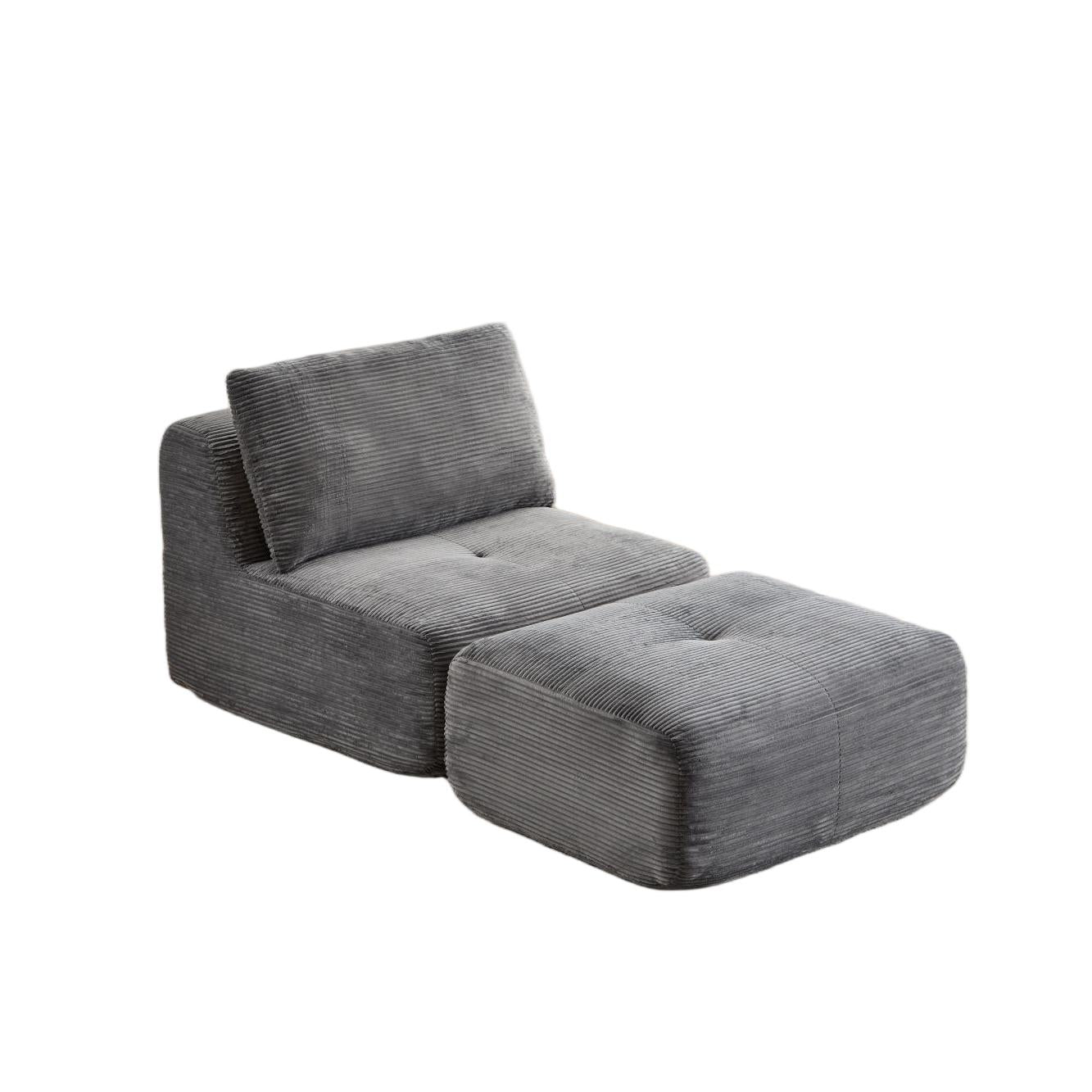 Compressed Sofa Modern Memory Foam Sectional with Pet-Friendly Corduroy Fabric, Modular Sofas for Small Spaces Single Chaise Longue for Apartments, 71" L x 36" W x 28.5" H, Grey