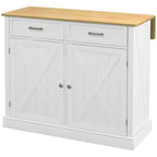 Rolling Kitchen Island with Drop Leaf Wood Breakfast Bar, Farmhouse Kitchen Cart with 2 Drawers, Adjustable Shelves for Dining Room, White