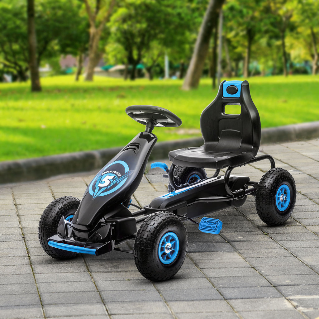 Kids Pedal Go Kart Ride-on Toy with Ergonomic Comfort, Pedal Car with Tough, Wear-Resistant Tread, Go Cart Kids Car for Boys & Girls with Suspension System, Safety Hand Brake, Ages 5-12, Blue