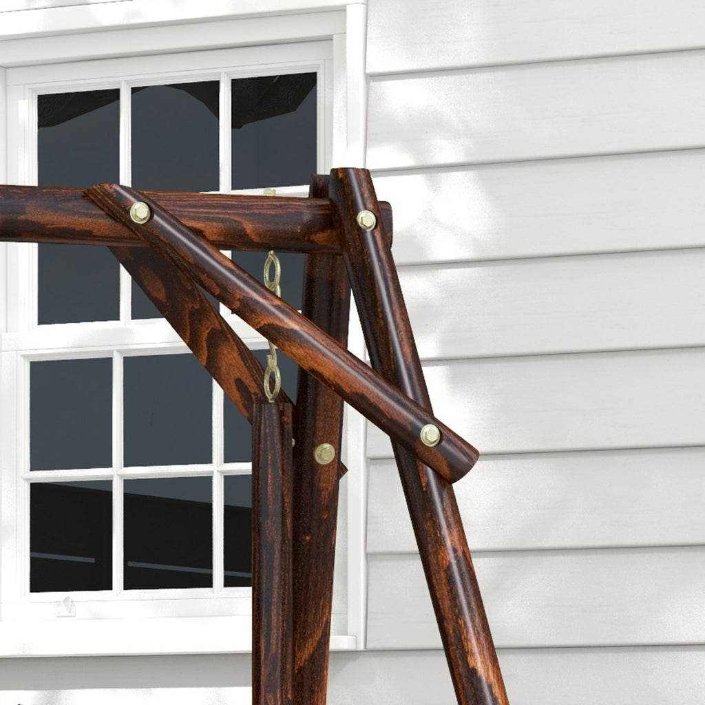 Wooden Porch Swing with Stand, 2-Seat Patio Swing Chair with Center Table, for Garden, Poolside, Backyard