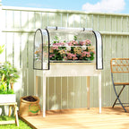 Raised Garden Bed with Flip-Up Greenhouse Cover, Metal Elevated Garden Bed with Legs and Drainage Hole, White