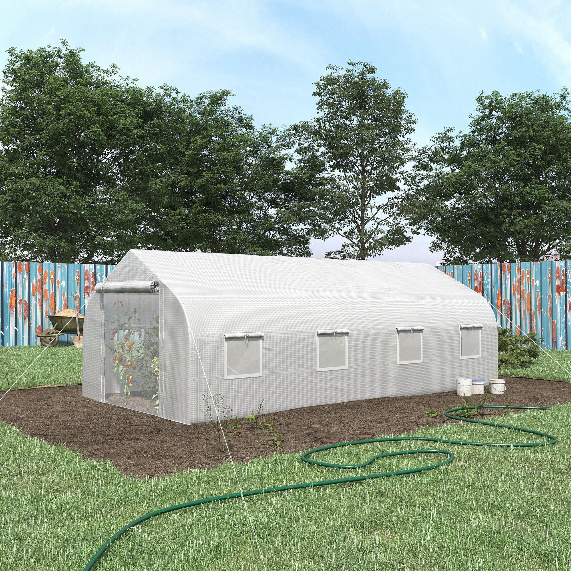 20 x10 x7 ft Walk-in Tunnel Greenhouse with Zippered Mesh Door and 8 Mesh Windows, Gardening Plant Hot House with Galvanized Steel Hoops, White