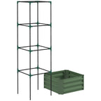 Galvanized Planter Box, 24" x 24" x 73.5" Raised Garden Bed with Tomato Cage for Climbing Vines, Green