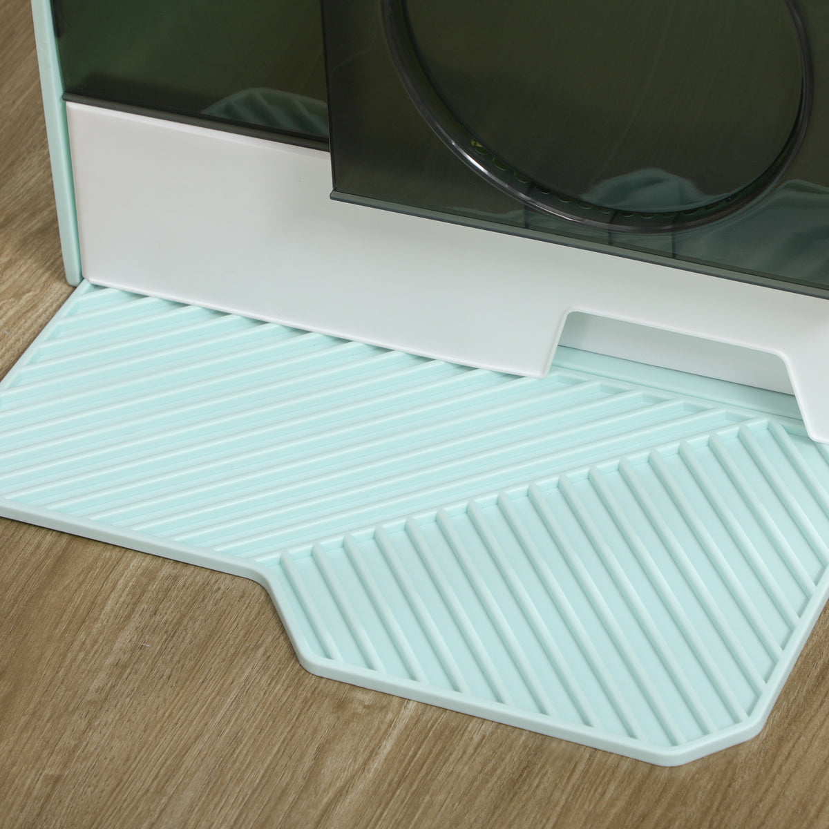 Hooded Cat Litter Box w/ Litter Mat, Litter Particle Catching, Light Blue