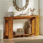 Farmhouse Console Table, 63" Narrow Entryway Table with Thickened Tabletop for Living Room, Hallway, Distressed Brown