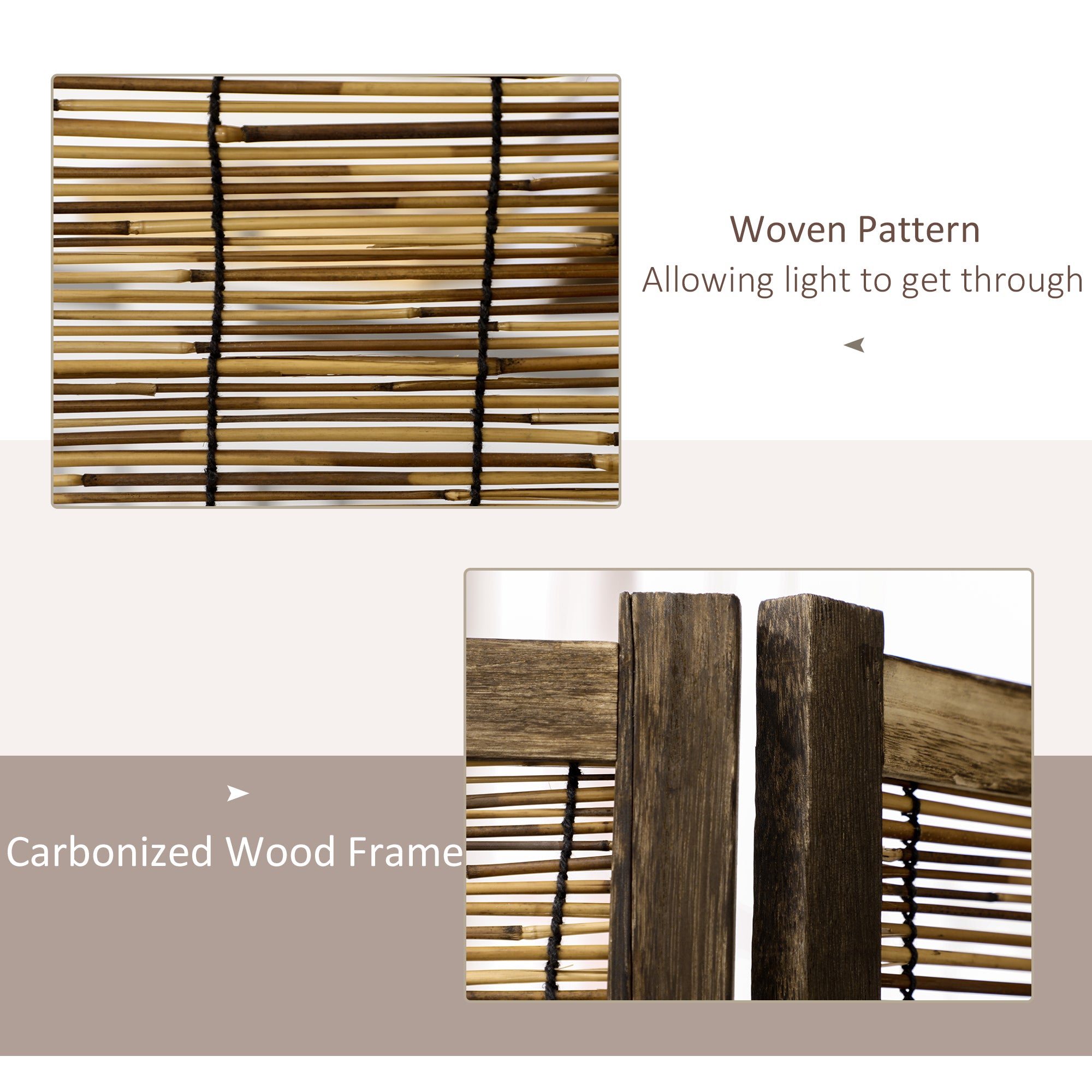 Hand Woven Room Divider, 4 Panel Folding Privacy Screen, Indoor Reed Partition Wall, 63"x67"x0.75", Brown