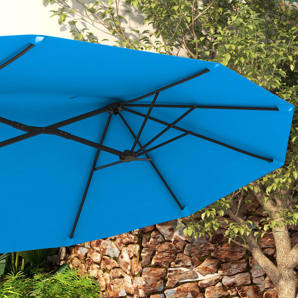 Double-sided Patio Umbrella, 9.5' Outdoor Umbrella with Push Button Tilt and Crank, 3 Air Vents and 12 Ribs, Cyan Blue
