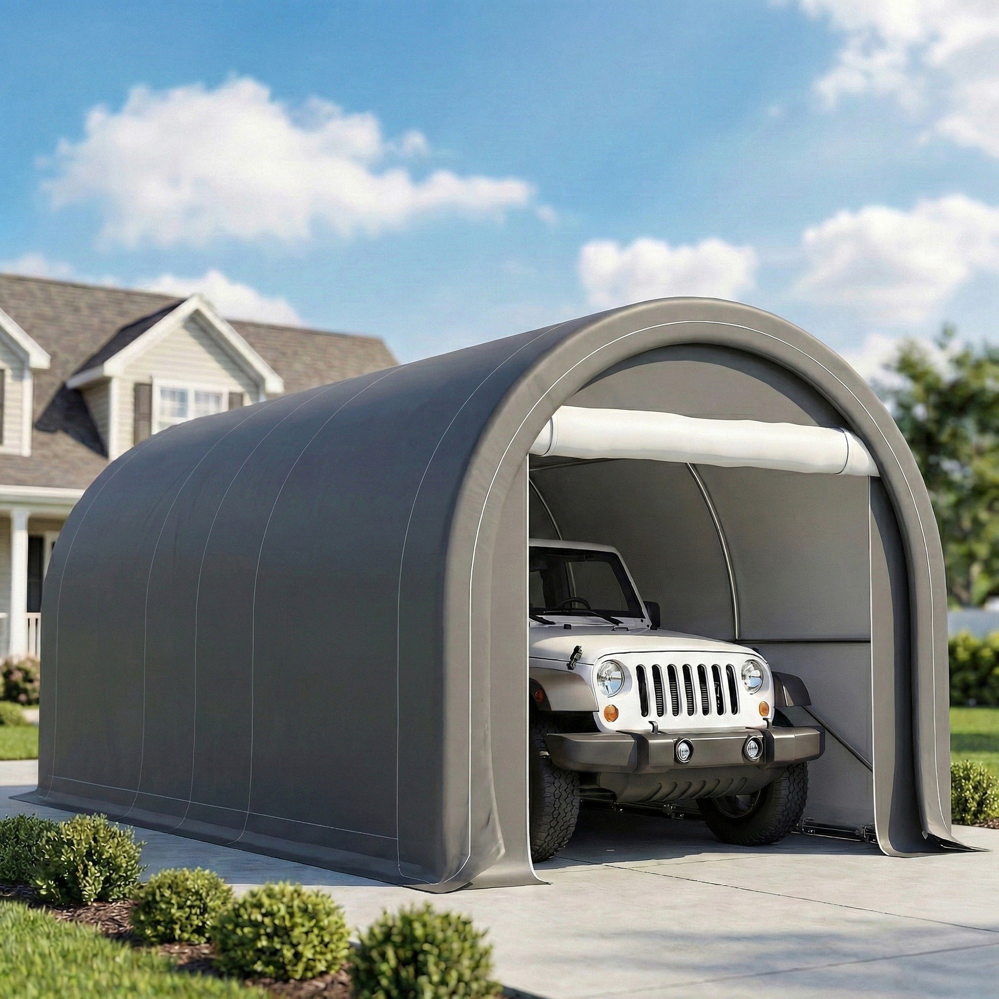10' x 16' Carport, Heavy Duty Portable Garage Storage Tent with Large Zippered Door, Anti-UV PE Canopy Cover for Car, Truck, Boat, Motorcycle, Bike, Garden Tools, Outdoor Work, Gray