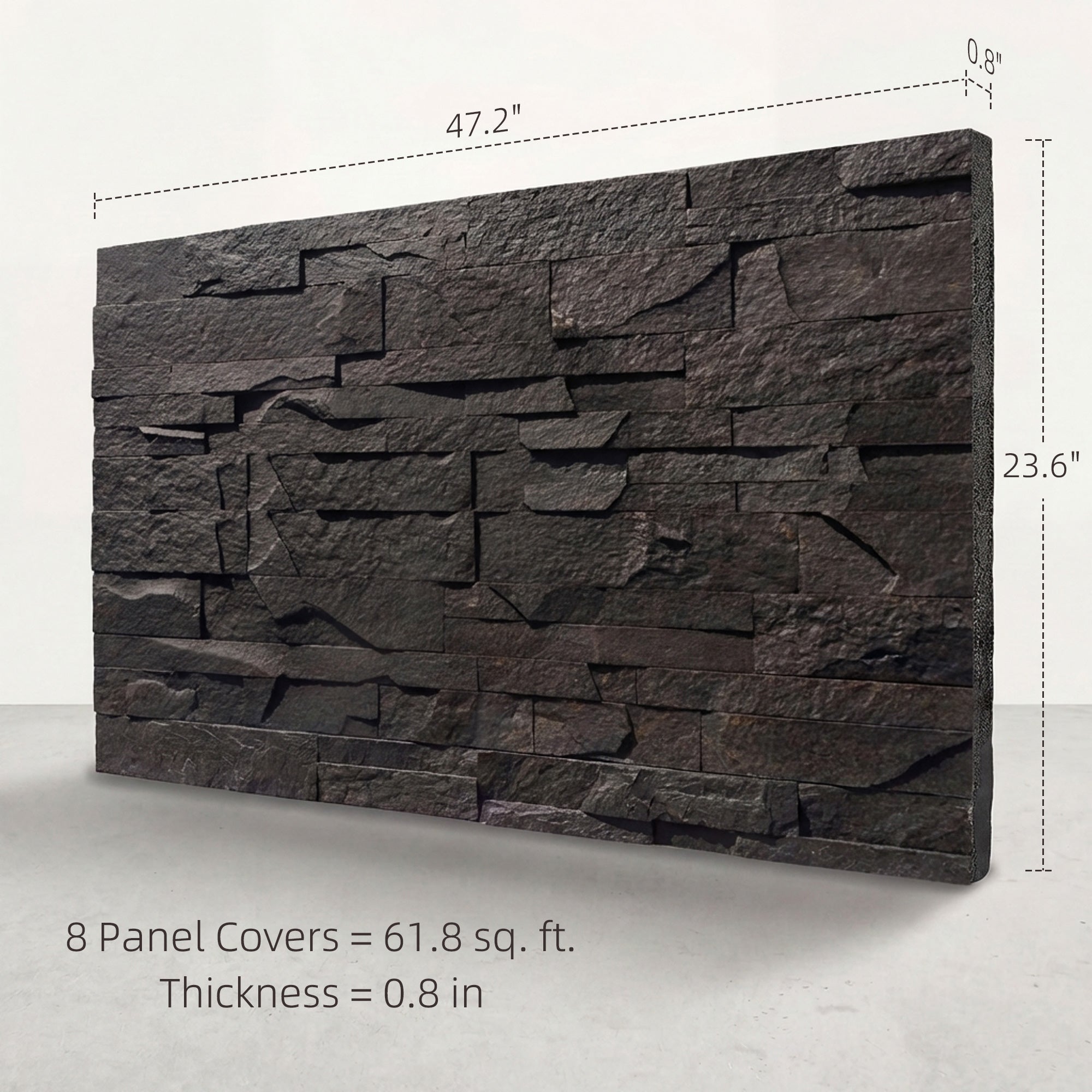 8-Pack 3D Faux Stone Wall Panels, Lightweight Polyurethane Panels for Interior and Exterior Accent Walls, Black
