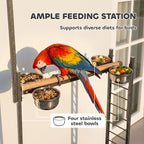 Bird Stand with Wheels Parrot Stand with Slide-out Tray Stainless Steel Bowls for Indoor Outdoor Dark Gray