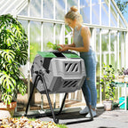 Tumbling Compost Bin Outdoor 360° Dual Chamber Rotating Composter 43 Gallon, Light Gray