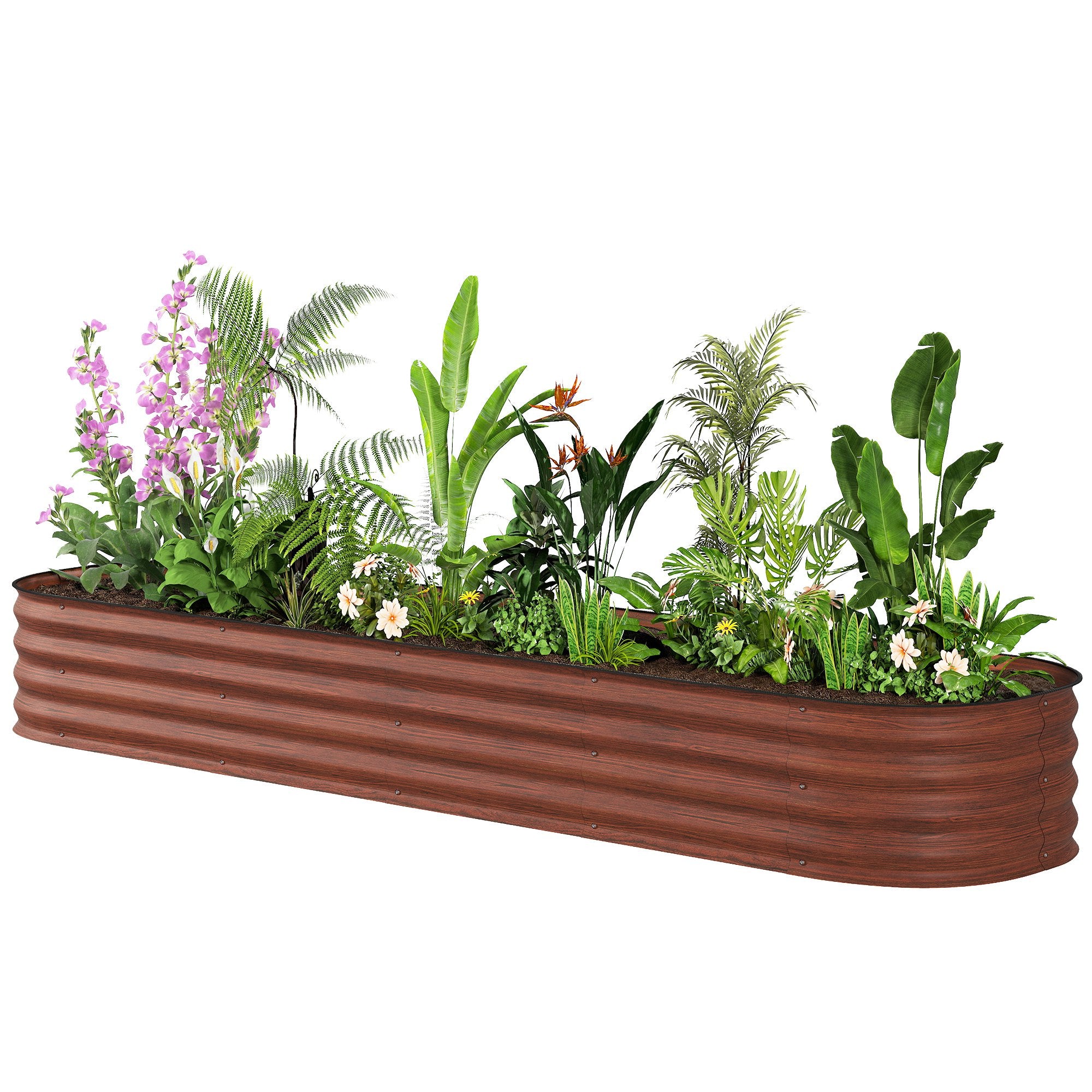 7.9' x 2' x 1' Galvanized Raised Garden Bed Kit, Metal Planter Box with Safety Edging, Brown