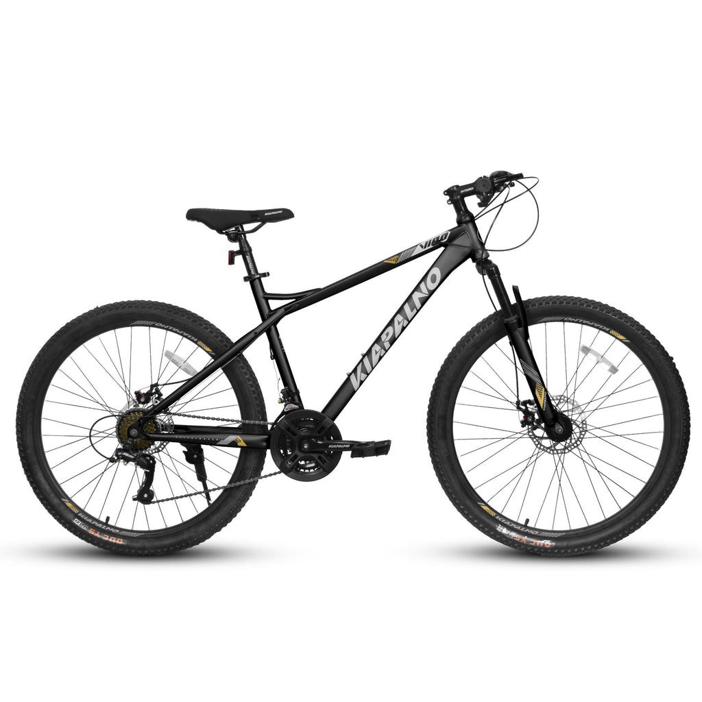 26" Mountain Bike with 21-Speed High-Carbon Steel Frame, Dual Disc Brakes, Adjustable Seatpost, 67" L x 26.5" W x 38.5" H, Black+Gray