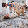 Naar 8x10 Abstract Stain-Resistant Area Rug with Cotton Backing, Carpet for Living Room, Dining, Home Office, 120" L x 93" W x 0.3" H, Ivory+Navy