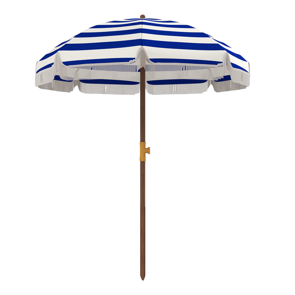 6.2' Beach Umbrella for Travel, Vent, Ruffles, Carry Bag, Portable Outdoor Umbrella for Garden, Blue Stripe