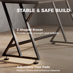 55 Inch Computer Desk, Industrial Writing Desk with Z-Shaped Metal Leg, Study Table for Home Office, Distressed Gray