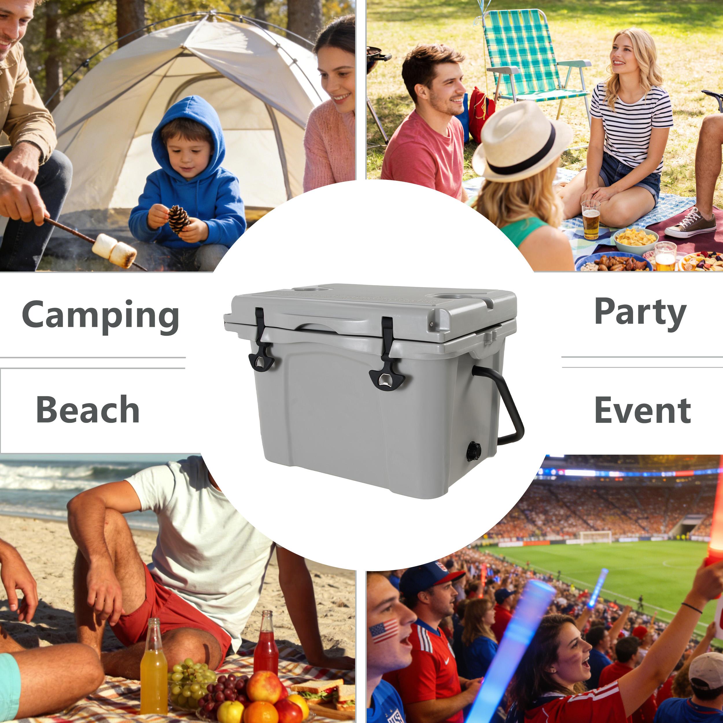 Insulated Portable Cooler with Impact-Resistant Hard Shell, Outdoor Ice Chest for Extended Travel, 21.5″ L x 15.5″ W x 15.5″ H, Grey