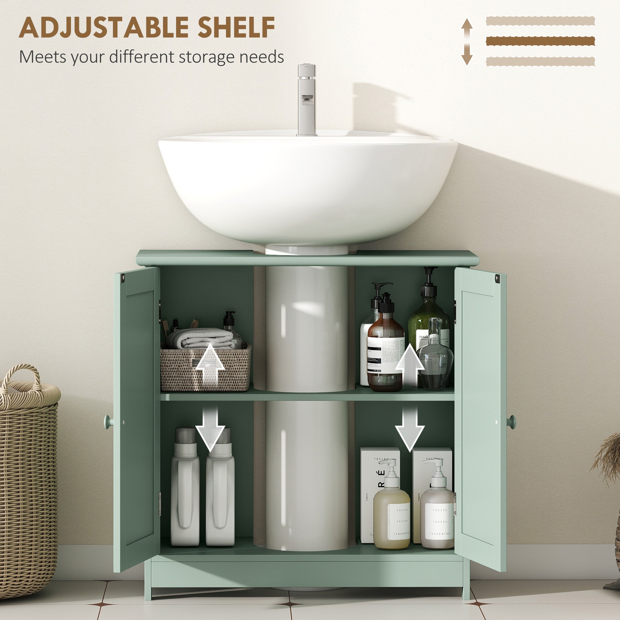 Bathroom Vanity Cabinet, Under Sink Bathroom Cabinet with 2 Doors and Adjustable Shelf, Dark Green