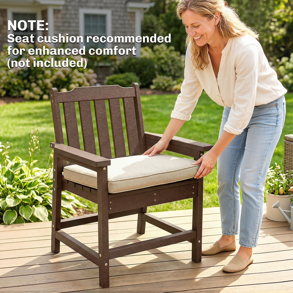 All-Weather Patio Chair, HDPE Patio Dining Chair, Heavy Duty Wood-Like Outdoor Furniture for Garden, Backyard, Deck, Porch, Lawn, Brown