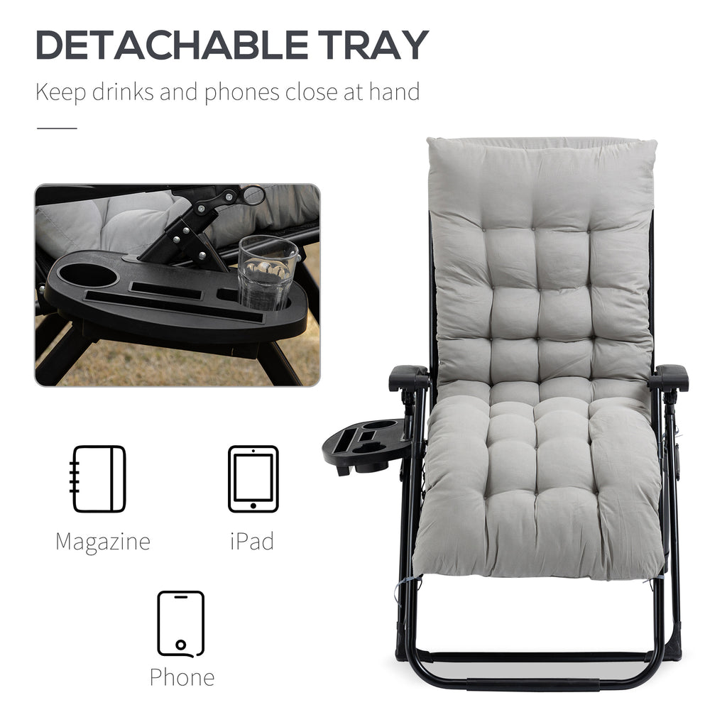 Padded Zero Gravity Chair, Folding Recliner Chair with Cup Holder Cushion, Gray