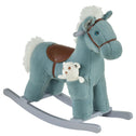 Kids Rocking Horse with Bear Toy, Plush Animal Rocker with Fun Realistic Sounds for Toddler 18-36 Months, Blue