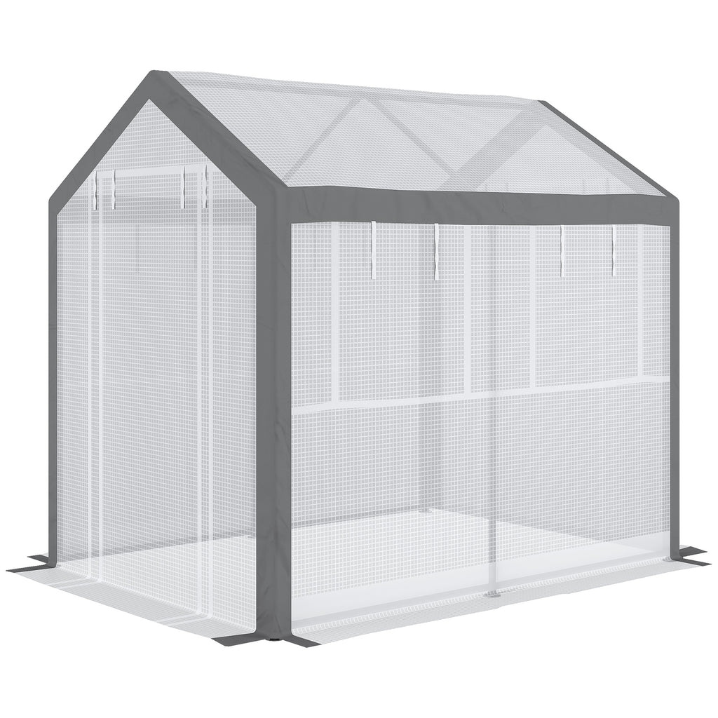 Outdoor Walk-In Tunnel Greenhouse with Roll-up Windows, Zippered Mesh Door, & Weather Cover, 8' x 6' x 7.4'