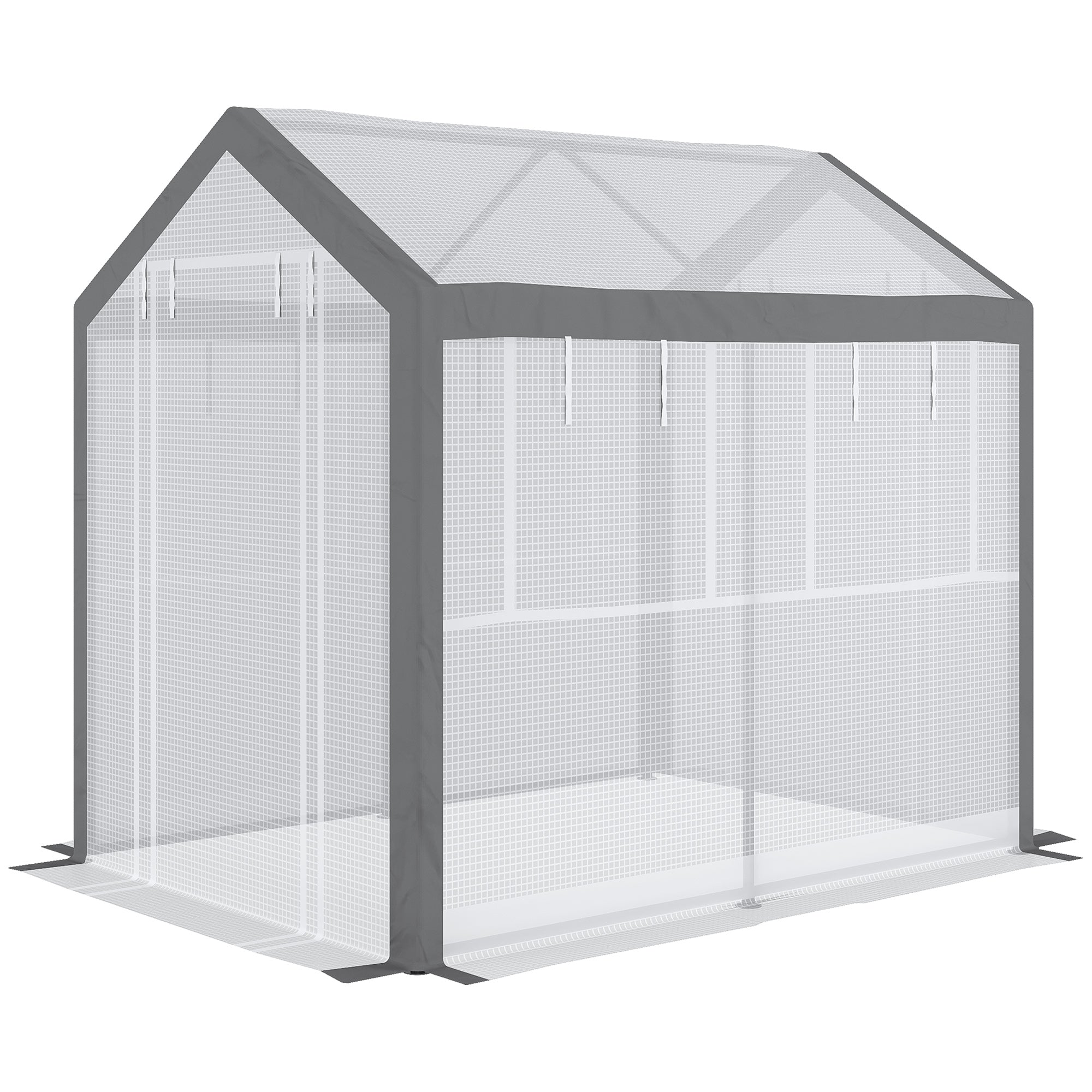 Outdoor Walk-In Tunnel Greenhouse with Roll-up Windows, Zippered Mesh Door, & Weather Cover, 8' x 6' x 7.4'